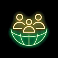 Neon icon of people forming a team for global business vector