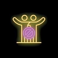 Neon icon representing social distancing concept with two stylized people and a stop sign vector