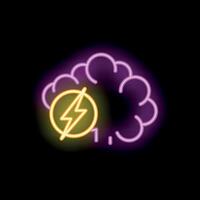 Neon sign representing brainstorming with brain and lightning bolt vector