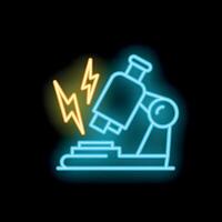 Neon microscope icon symbolizing scientific discovery and innovation vector