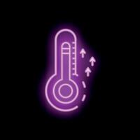 Neon thermometer icon showing increasing temperature on black background vector