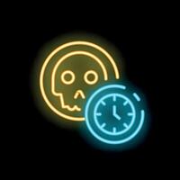 Neon sign representing death clock with skull and clock face vector