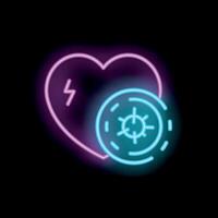 Neon heart with virus and lightning bolt symbol on black background vector