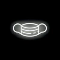 White neon sign showing a protective face mask on black background vector