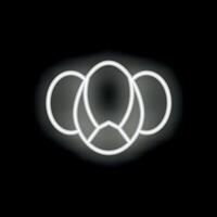 White neon sign glowing in the dark representing three interconnected circles forming a triangle shape vector