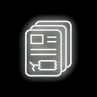 White neon sign of documents with charts on black background vector