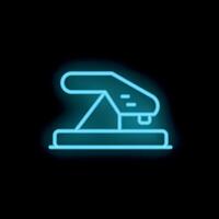 Blue neon stapler icon glowing against a black background vector