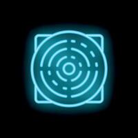 Blue neon icon of a computer fan cooling system on a black background vector