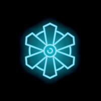 Neon blue ventilator fan blowing cool air on black background vector