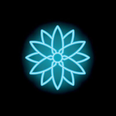Neon blue flower glowing on black background