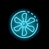 Neon blue fan spinning with motion lines on black background vector