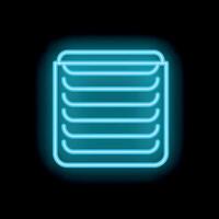 Blue neon sign of stack of paper on black background vector