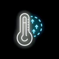 Neon thermometer showing temperature increasing on black background vector