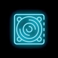 Blue neon icon of a computer fan cooling system on black background vector