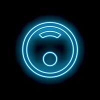 Neon icon of robot vacuum cleaner working on black background vector