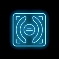 Neon blue hard drive icon glowing against black background vector