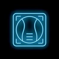 Neon icon of tennis ball in square frame glowing on black background vector