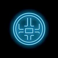 Blue neon cpu microchip glowing on a black background vector
