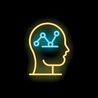 Neon style icon showing human head with growing graph inside vector