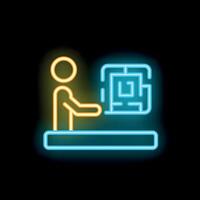Businessman solving a complex problem finding solution neon sign vector