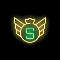 Neon sign representing money bag with wings and crown vector