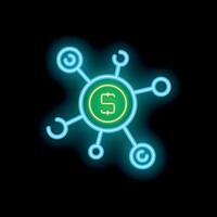 Neon green dollar sign connected with circles on black background representing fintech vector
