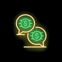 Neon icon of two speech bubbles discussing money and finances vector