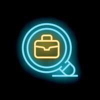 Neon icon of magnifying glass searching for briefcase job hunting concept vector