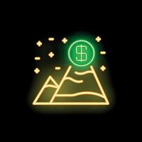 Neon sign representing reaching financial goals with dollar sign on top of mountain vector