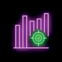 Neon target aiming at growing bar chart on black background vector