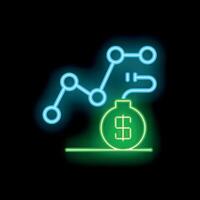 Neon style illustration of a time bomb connected to a descending graph representing financial crisis vector