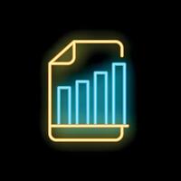 Neon icon of document with growing bars chart showing business success vector
