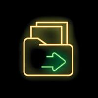 Neon green folder icon with arrow pointing right on black background vector