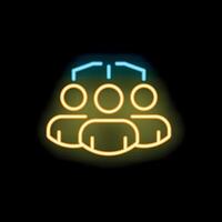 Neon icon of three people sharing data in a network vector