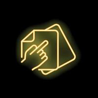 Neon icon of hand pointing at documents for business agreement vector
