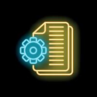 Neon icon of gear working on digital documents for automation vector
