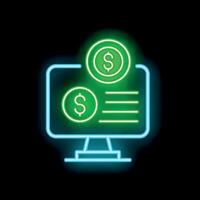 Neon computer monitor showing online payment transaction vector