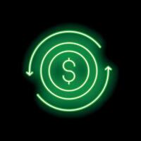 Green neon sign showing money circulation with arrows on black background vector