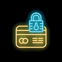 Neon padlock protecting credit card icon symbolizing online security vector
