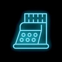 Neon icon of a cash register glowing blue against a black background vector