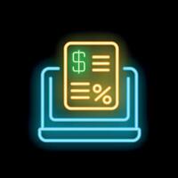 Neon online invoice icon for e commerce and digital payment processing vector