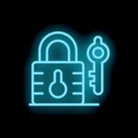 Neon padlock glowing with key security concept vector
