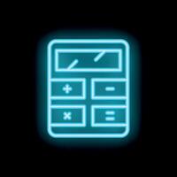 Blue neon sign of a calculator glowing on a black background vector
