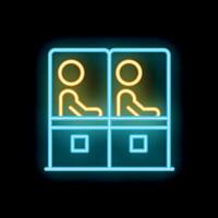 Neon icon of two people playing arcade game sitting at console vector