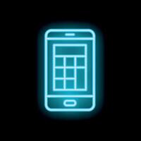 Neon smartphone showing calculator app on dark background vector
