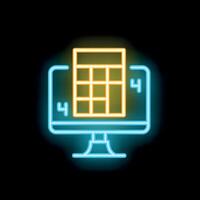 Neon icon of calculator app displaying on computer screen vector