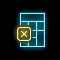 Glowing neon spreadsheet icon illustrating data deletion or removal vector