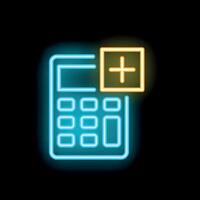Neon calculator icon depicting addition operation vector