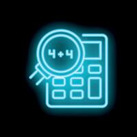 Magnifying glass examining a calculator with a neon glow effect vector