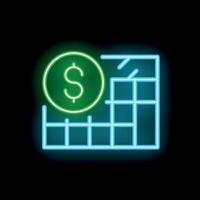 Neon icon of financial graph showing increasing profits with dollar sign vector